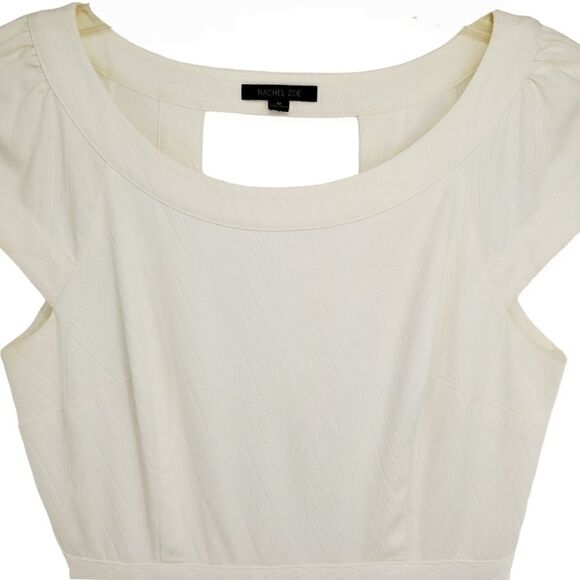 Rachel Zoe Lydia White Textured Cap Sleeve Open Back Pleated A-Line Dress - Picture 5 of 16